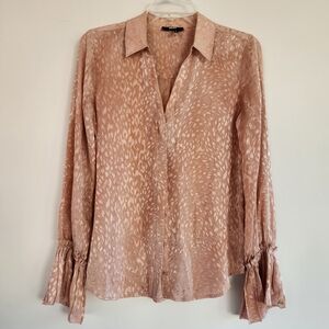 PAIGE Women's Blouse in Light Brown Pattern 100% Silk